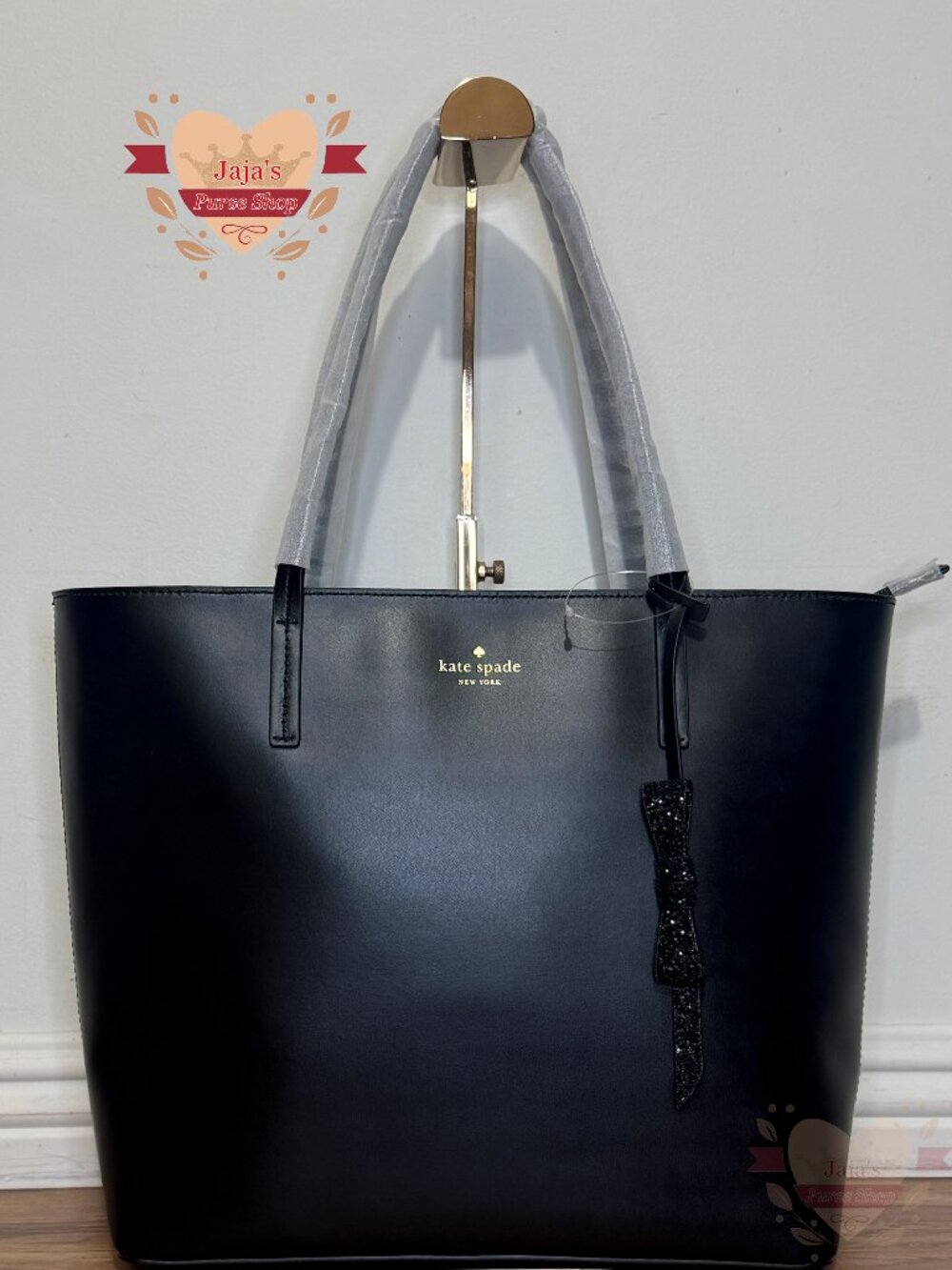 🖤Kate Spade Black CowLeather Tote Bag with Bow Charm🖤